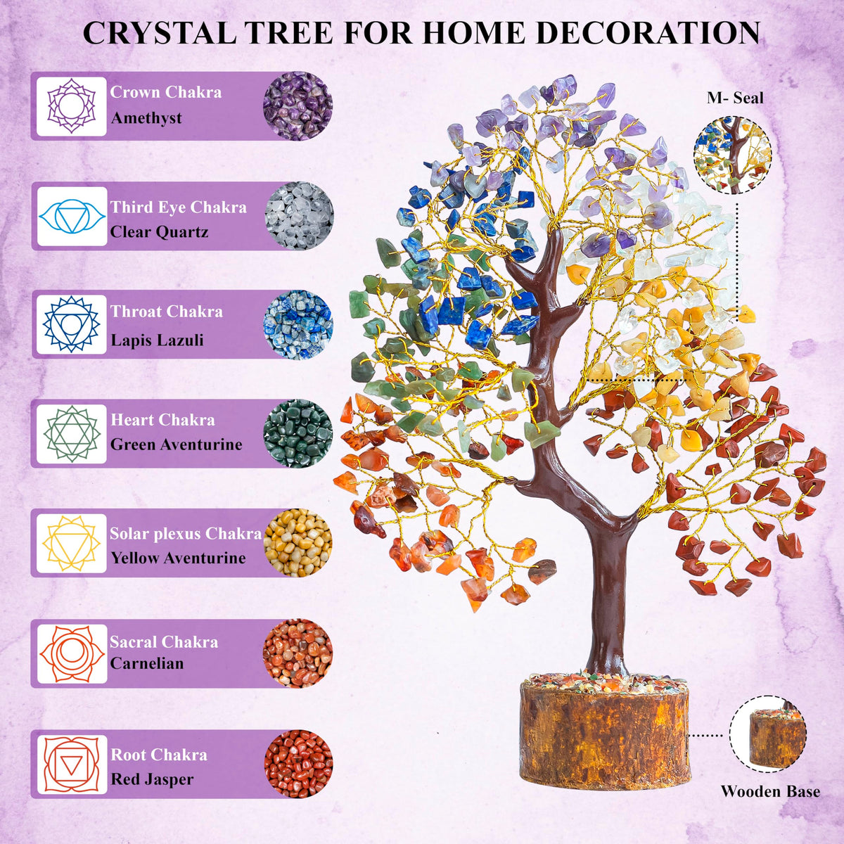 HindCraft Seven Chakra Tree of Life | Decorative Artificial Crystal Tree for Home & Office | Feng Shui Prosperity Tree for Living Room & Hall | Gift for Men & Women – Housewarming & Anniversary