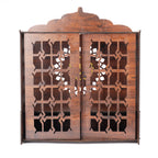 Pixie Daisy Wooden Wall Mounted Pooja Mandir with Jaali Doors | Home Temple with LED Light & Golden Om Design | Wooden Temple Cabinet for Home, Office & Gifting