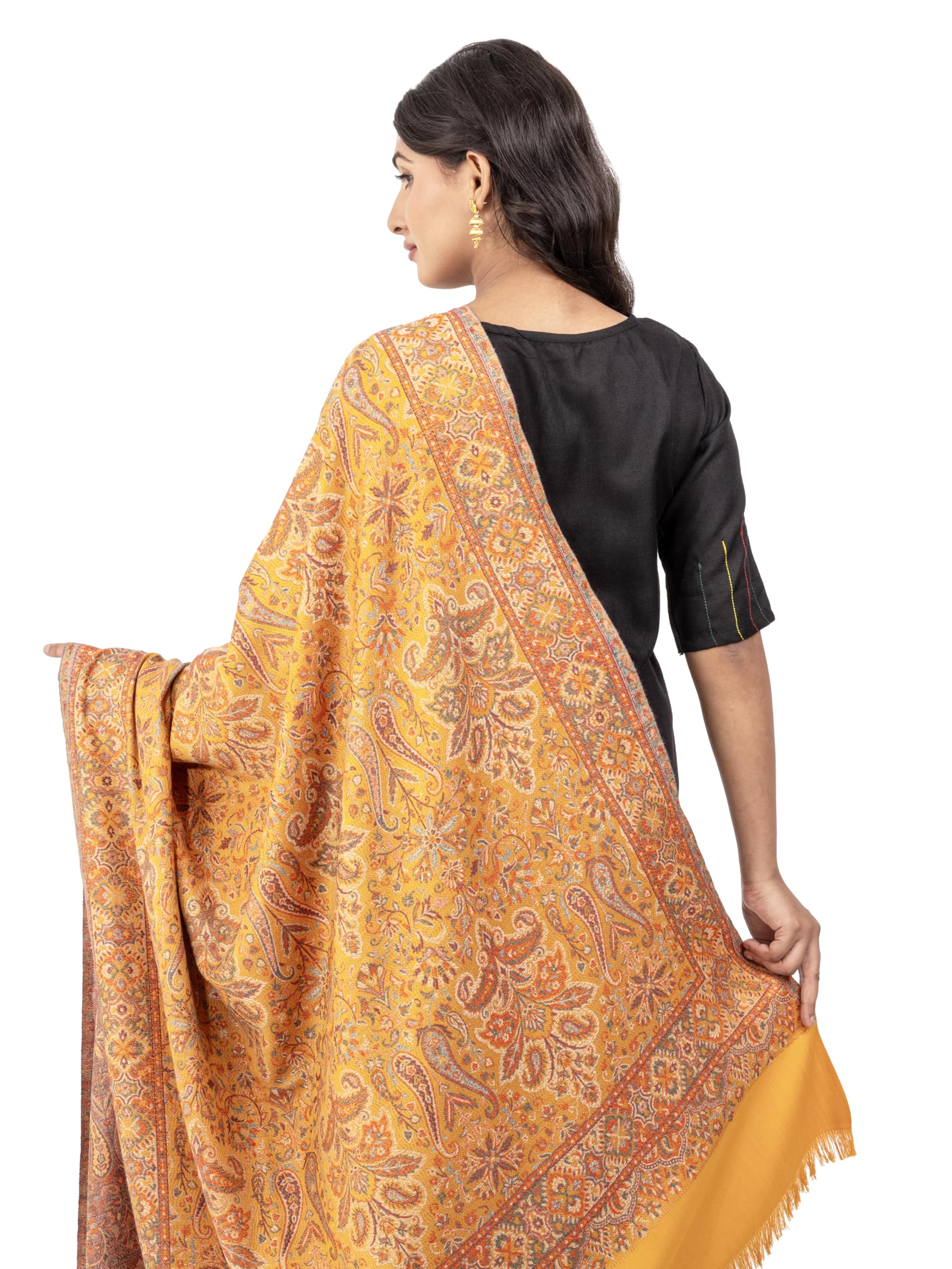 Naureen Women Faux Pashmina Kashmiri Jamawar Shawl, Warm and Soft, 40x80 inch