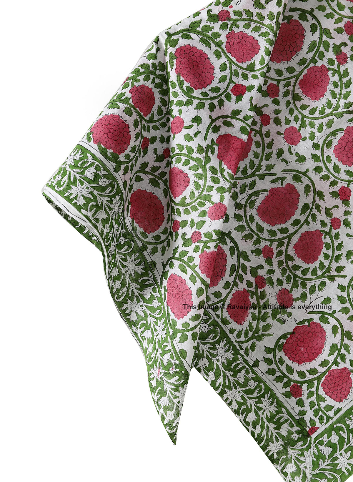 Ravaiyaa - Attitude is everything Sanganer Hand Block Printed Scarves Pure Cotton Scarf Square Hijab Dupatta 40 X 40 Inch (Pink Green Floral)