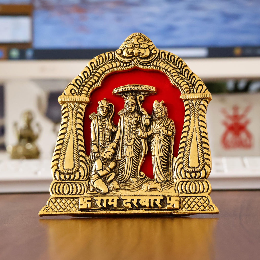 KridayKraft Metal Shri Ram Darbar Statue Murti Religious Idol for Wall Hanging and Table Top Office Décor Decorative Showpiece Figurines,Ram ji Sculpture for Decoration & Gifting Purpose