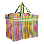 Bag2Basic (#B2B25NYXLZip) Reusable EXTRA LARGE Recycled Multicolour Cloth Tote Cum Handbag Jhola Under bed storage bag for clothes 20 x 14 x 12 inch with Zip closure