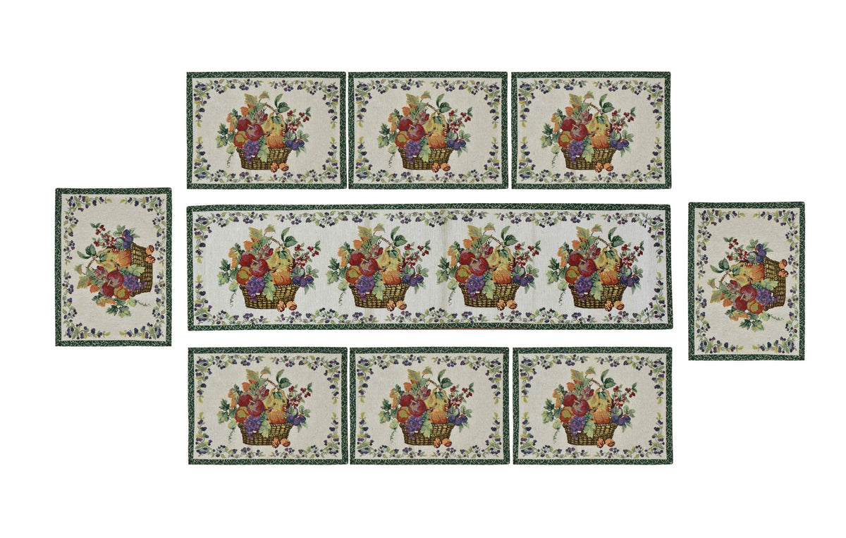Galaxy Home Decor Dining Table 8 Table Mats with Runner (Mat 13x18 inches and Runner 13x54 inches) Washable Cotton Linen Mat Jacquard Fabric, Multicolor (Basket Design, 8 Mats with Runner) Kafalo