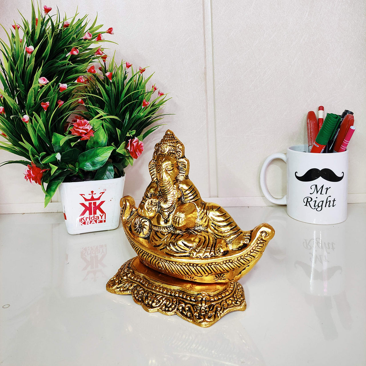 KridayKraft Gold Plated Antiques Finish Nav Ganesha ji for Pooja Room Decorative Showpiece for Home, Office & Table.Exclusive Gifts of Corporate Gift,Diwali,House Warming Gift,Wedding Gifts...