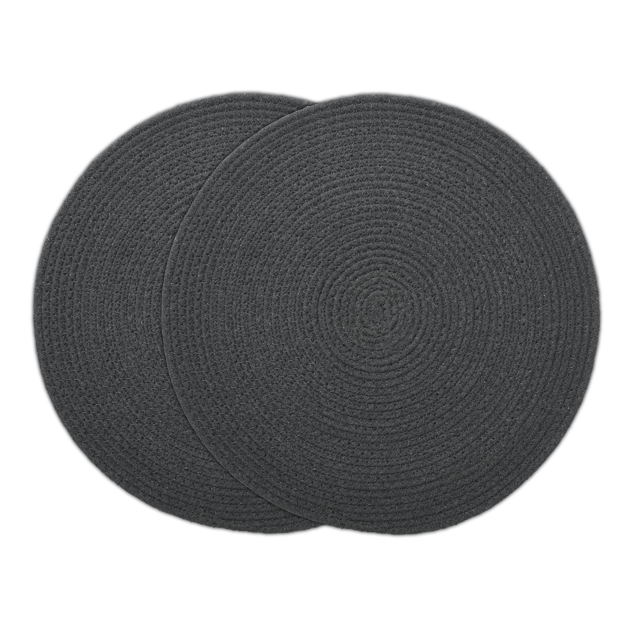 Encasa XO Round Ribbed Cotton Dining Table Mats, Heat Resistant Dark Grey Kafalo