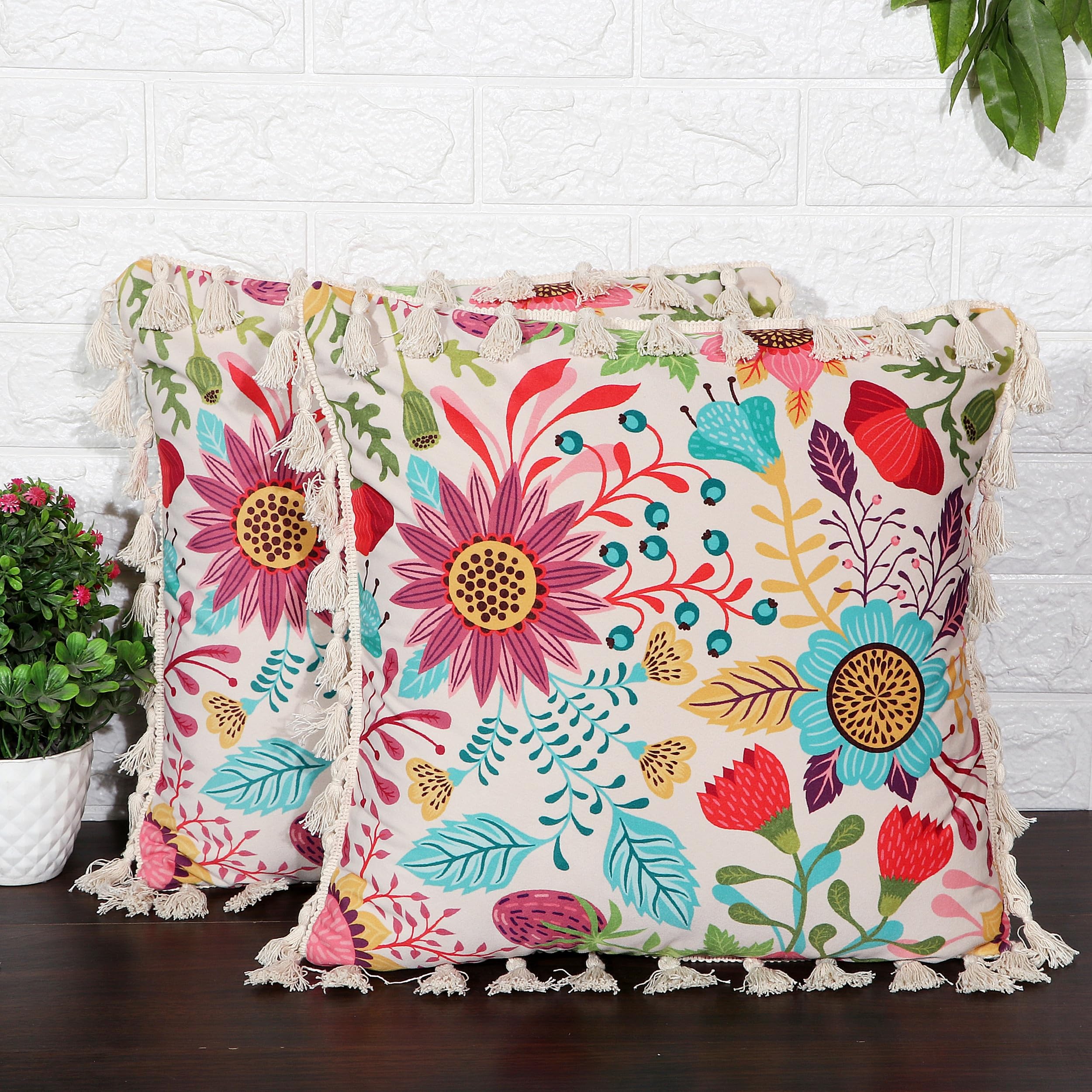 ishro home Premium Cushion Cover 16 inch x 16 inch | Set of 1 – Soft European Standard Fabric, Frill Design, Machine Washable | (1, Sun Garden, 16x16 Inch)