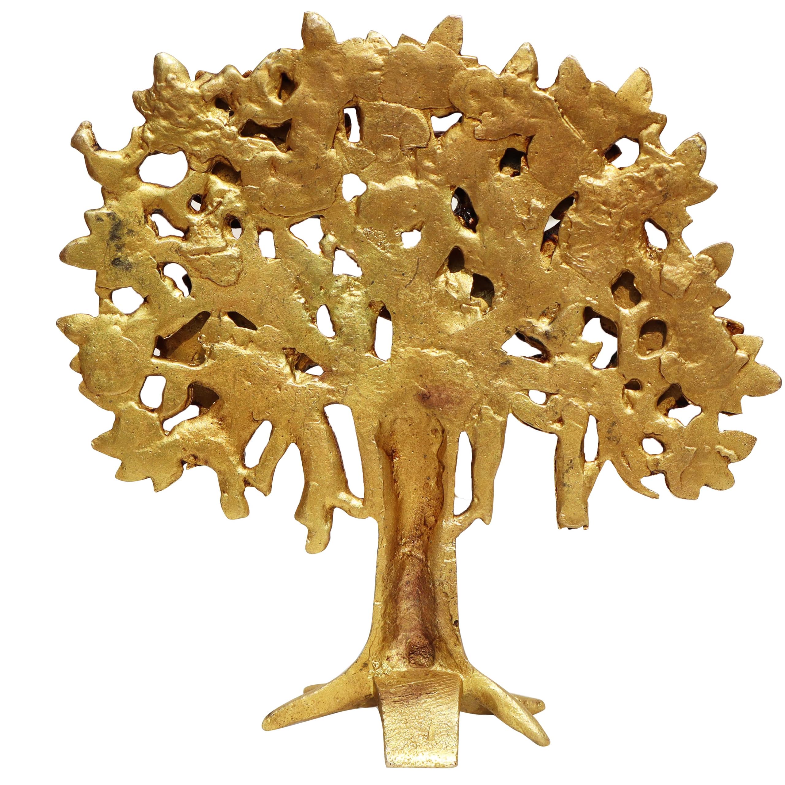 Pure Source India (Pure Brass Kalpavriksha Tree Sculpture for Home, Office & Spiritual Décor (Height: 7.5 inches) with Yellow Antique (866 gm)