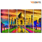 VIBECRAFTS Beautiful Taj Mahal 5 Pieces Canvas Wall Painting For Home | Office | Living Room | Gift (PTVC5Pcs4_8538)
