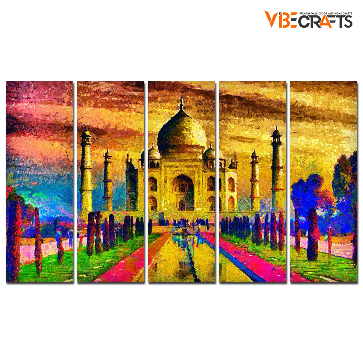 VIBECRAFTS Beautiful Taj Mahal 5 Pieces Canvas Wall Painting For Home | Office | Living Room | Gift (PTVC5Pcs4_8538)