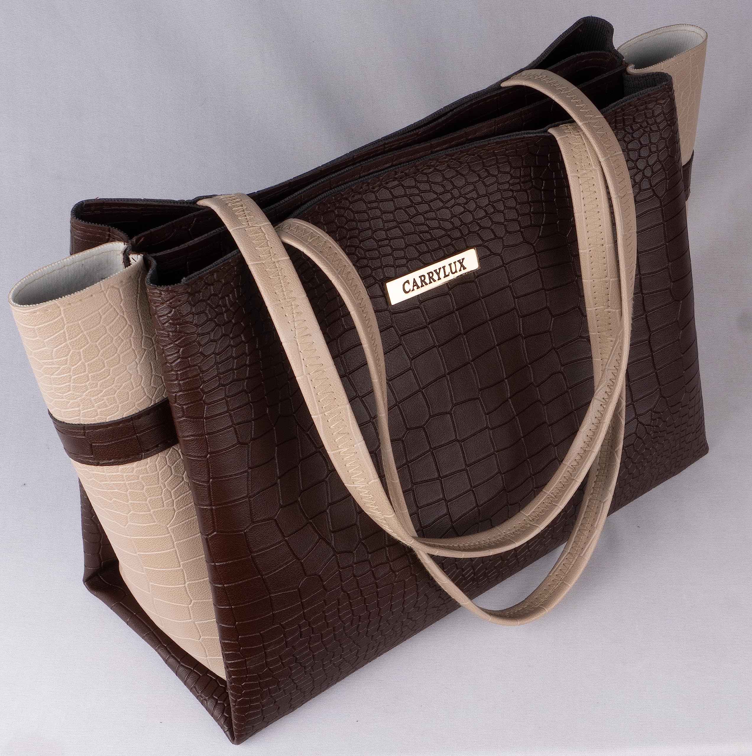 Carrylux Dual Tone Large Capacity Croco Pattern Tote Handbags Purses Shoulder Bag For Womens (Chocolate)