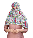 7 season's Female Cotton Short Scarf Cum Mask Universal Size/Usable For Vehicle Driver For Sunlight Uv Protection/White Printed Design (White Jaipuri, Free)