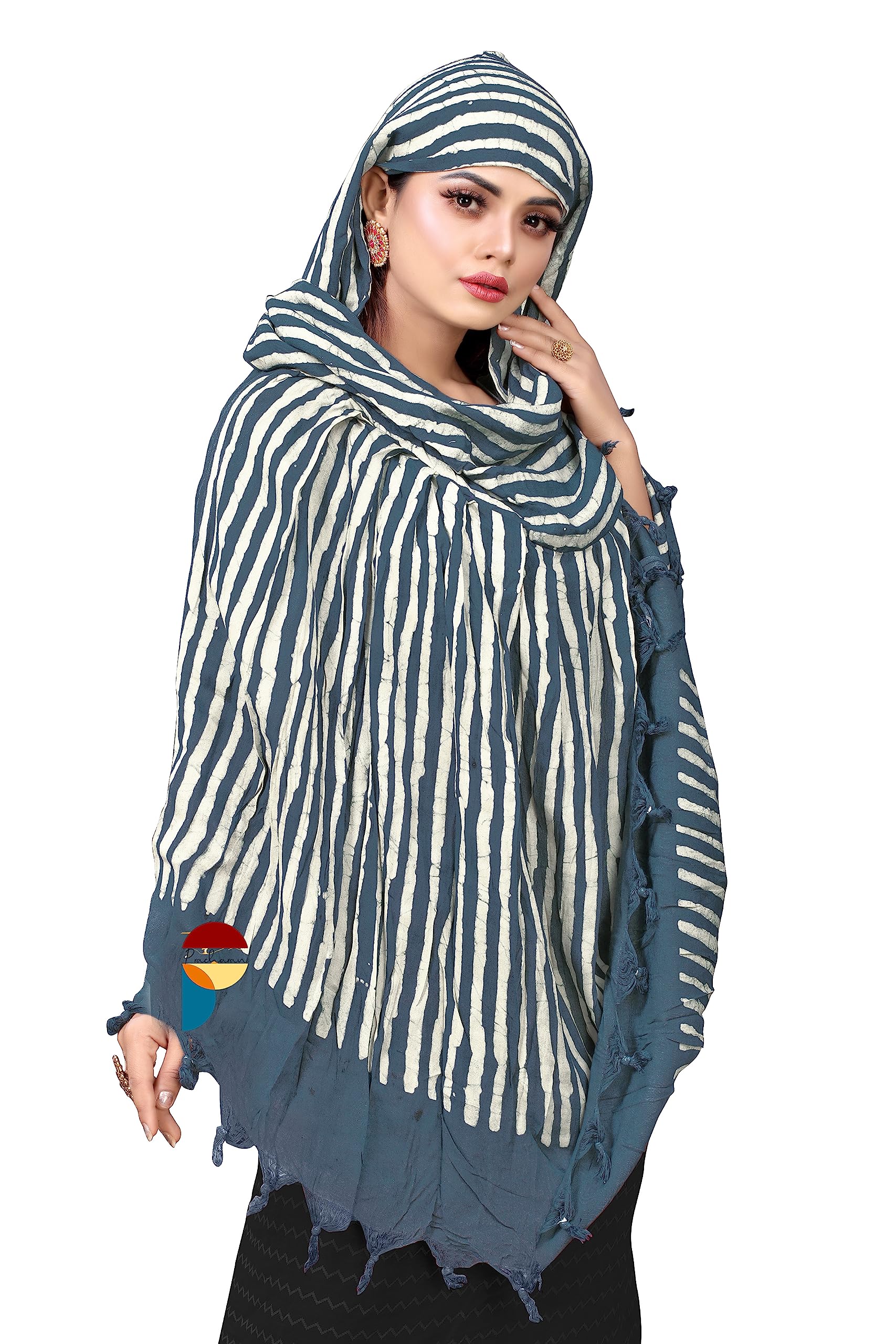 PRACHARAN Women Cotton Stylish Hand Printed Scarf, Anti Pollution Full face Scarf With UV Sun Rays Protection scarves for Women, Dust (Grey Batik)