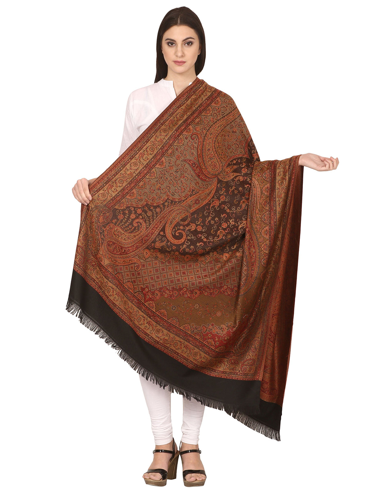 Pashtush Womens Jamawar Shawl Parent (Black)