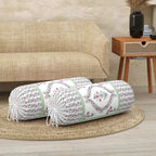 BLOCKS OF INDIA Cotton Hand Block Printed Bolster Cover | Booster Cover with Drawstring | Round Long Pillow Cover for Bed | Dewan Pillow Cover Set 16 X 32 | Set of 2 (Green BEL)