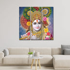 VIBECRAFTS 3 Pieces Beautiful Kanha Ji Canvas Wall Painting Fitted With Wooden Frame For Home | Office | Living Room | Gifts (PTVC3Pcs1_9552)