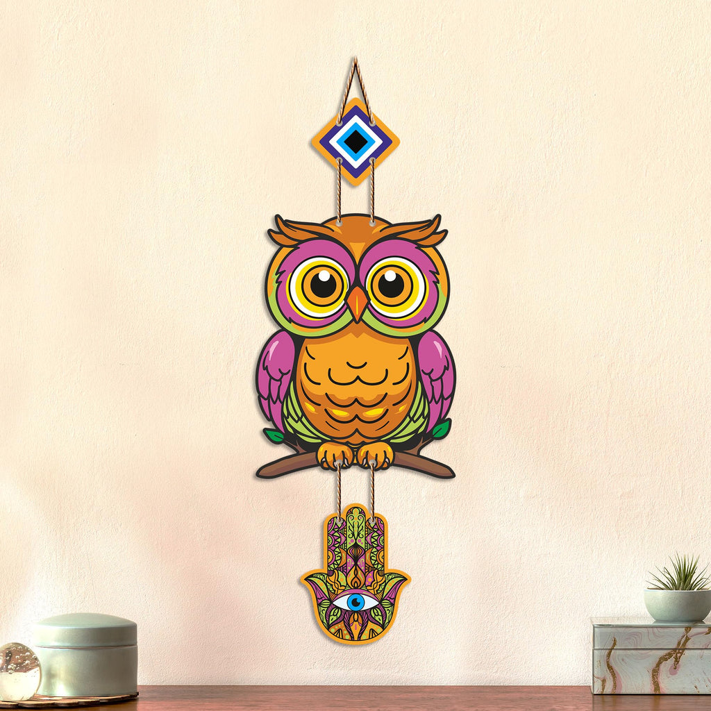 Artvibes Owl Evil Eye Protection Wall Hanging for Home Entrance | Lucky Owl MDF Nazar Battu Decor | Decorative Vastu Wall Art for Bedroom | Office | Balcony & Living Room | Home Accent (WH_8528N)