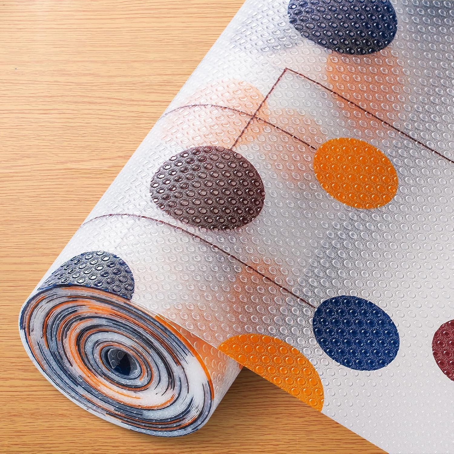EVA Fridge Shelf Liner Roll, Washable Drawer Mat Sheet, Cut-to-Size Cabinet & Refrigerator Shelf Protector, Food Contact Suitable Multipurpose Kitchen Table Liner Roll, 3 Meter (Round_Round) Kafalo