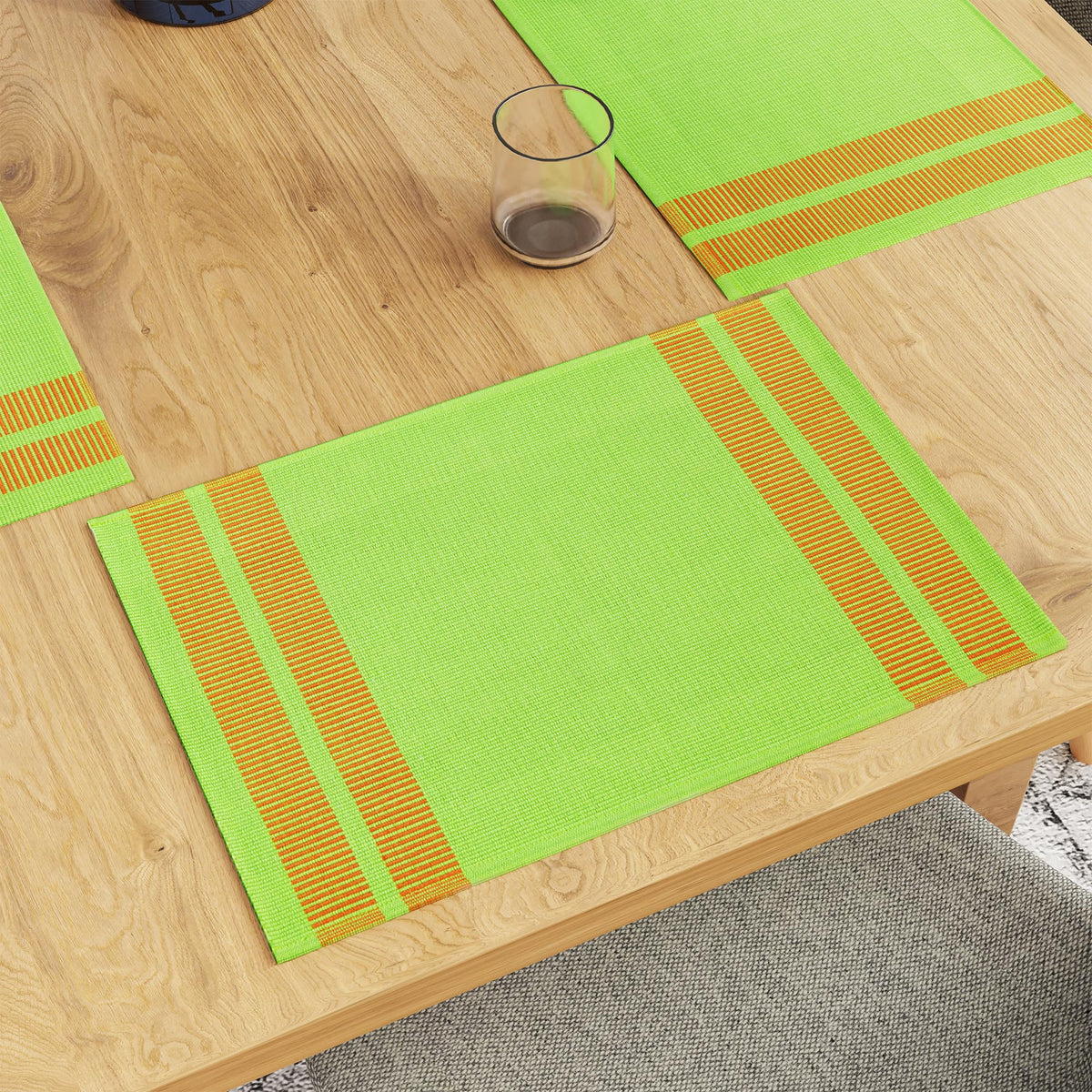Encasa XO Dining Table Placemats, Ribbed Cotton Non-Slip Place Mats Green Kafalo