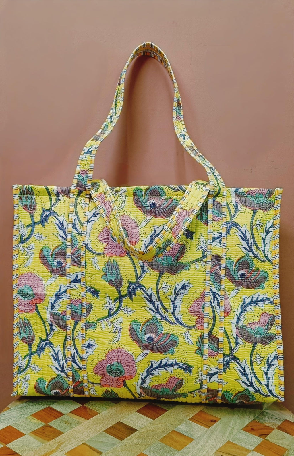 HOUSE OF GULAB Tote Bag with Long Handler & Inside Pocket (Yellow)
