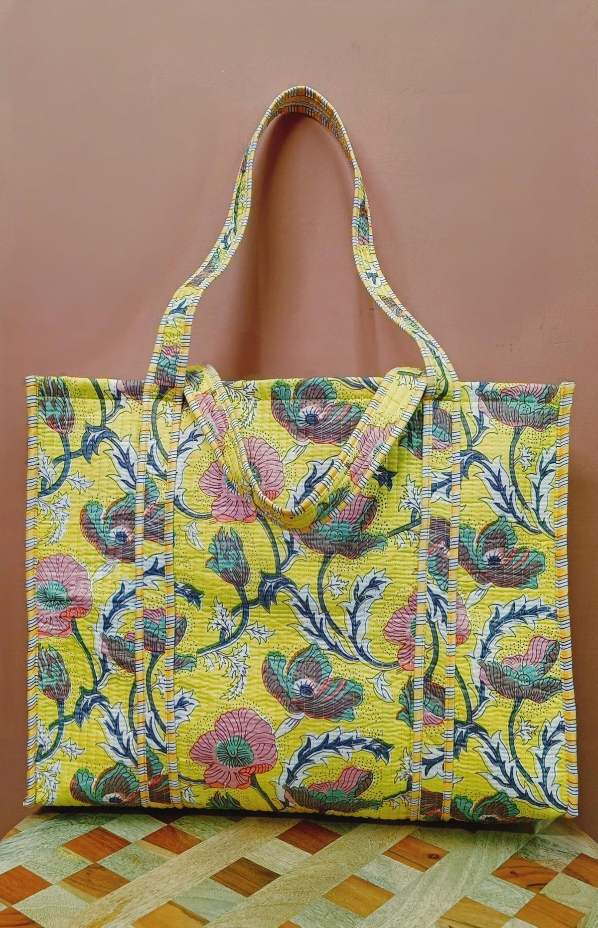 HOUSE OF GULAB Tote Bag with Long Handler & Inside Pocket (Yellow)