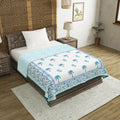 BLOCKS OF INDIA Hand Block Printed Cotton Single Size Reversible Malmal Dohar for Summer (Turq Tree Lily) Kafalo