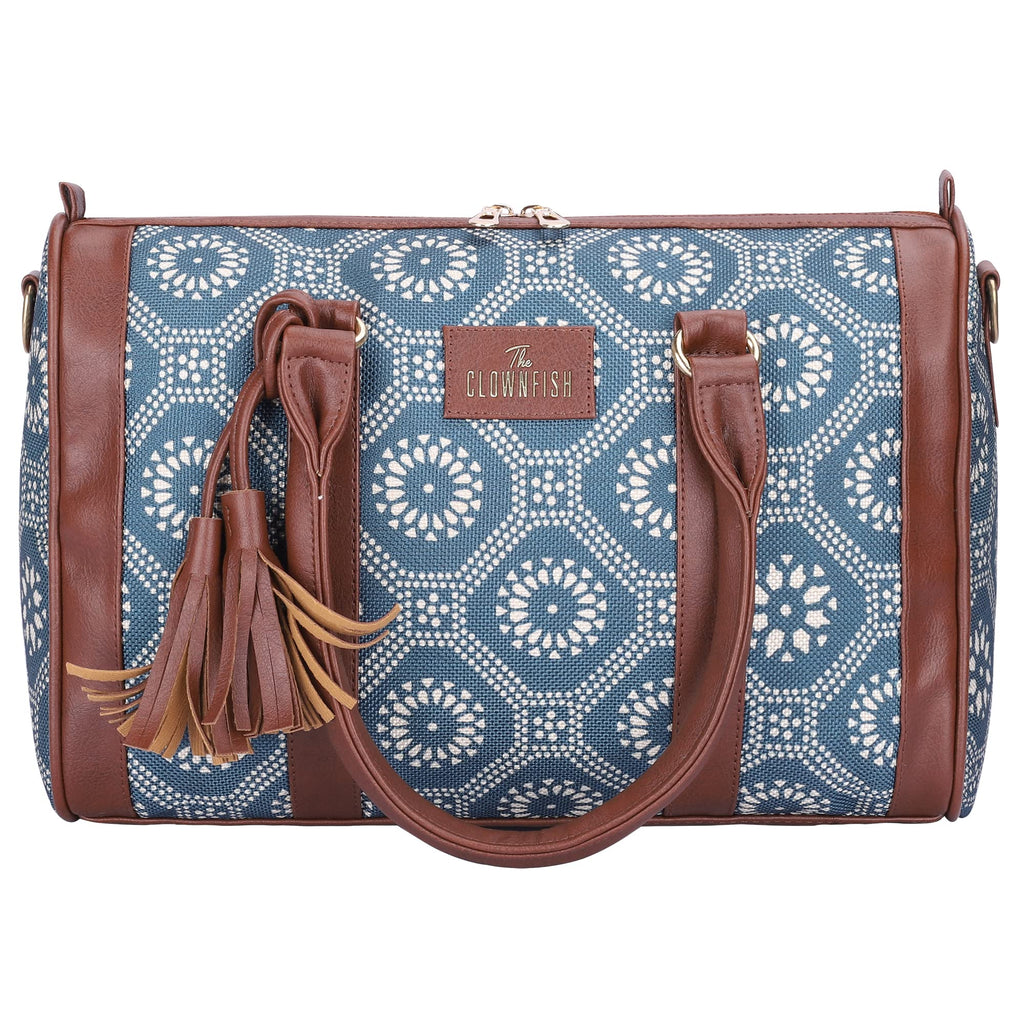 THE CLOWNFISH Lorna Printed Handicraft Fabric Handbag for Women Office Bag Ladies Shoulder Bag Tote for Women College Girls (Lead Grey)
