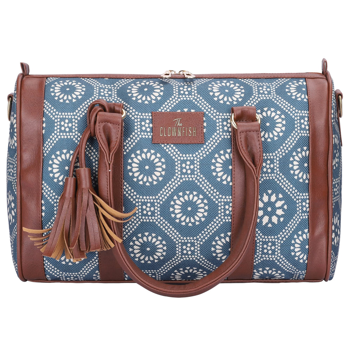 THE CLOWNFISH Lorna Printed Handicraft Fabric Handbag for Women Office Bag Ladies Shoulder Bag Tote for Women College Girls (Lead Grey)