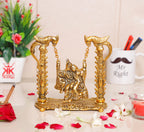 KridayKraft Radha Krishna on Swing jhula Gold Plated Metal Statue Decor Your Home, Office (Medium)