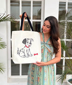 MASQ by Q-One Dog Embroidered Canvas Tote Bags for Women with Zip, College Bag for Girls, 100% Cotton Tote Bag with Seqin Work for Traveling & Daily Use | Stylish Gifts for Women and Girl