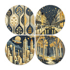 Artvibes Modern Nightscape Decorative Wall Art MDF Wooden Wall Hanger for Home | Room Wall Art | Wood Decorative Items | Modern Decoration | Wall Art Print | Unique Gift Items (WH_8457N), Set of 4