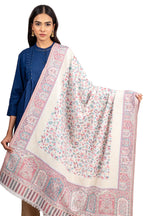 Naureen Women Faux Pashmina Kani Shawl with Mughal Artwork and Zari Accents, Warm and Soft, 40x80 inch
