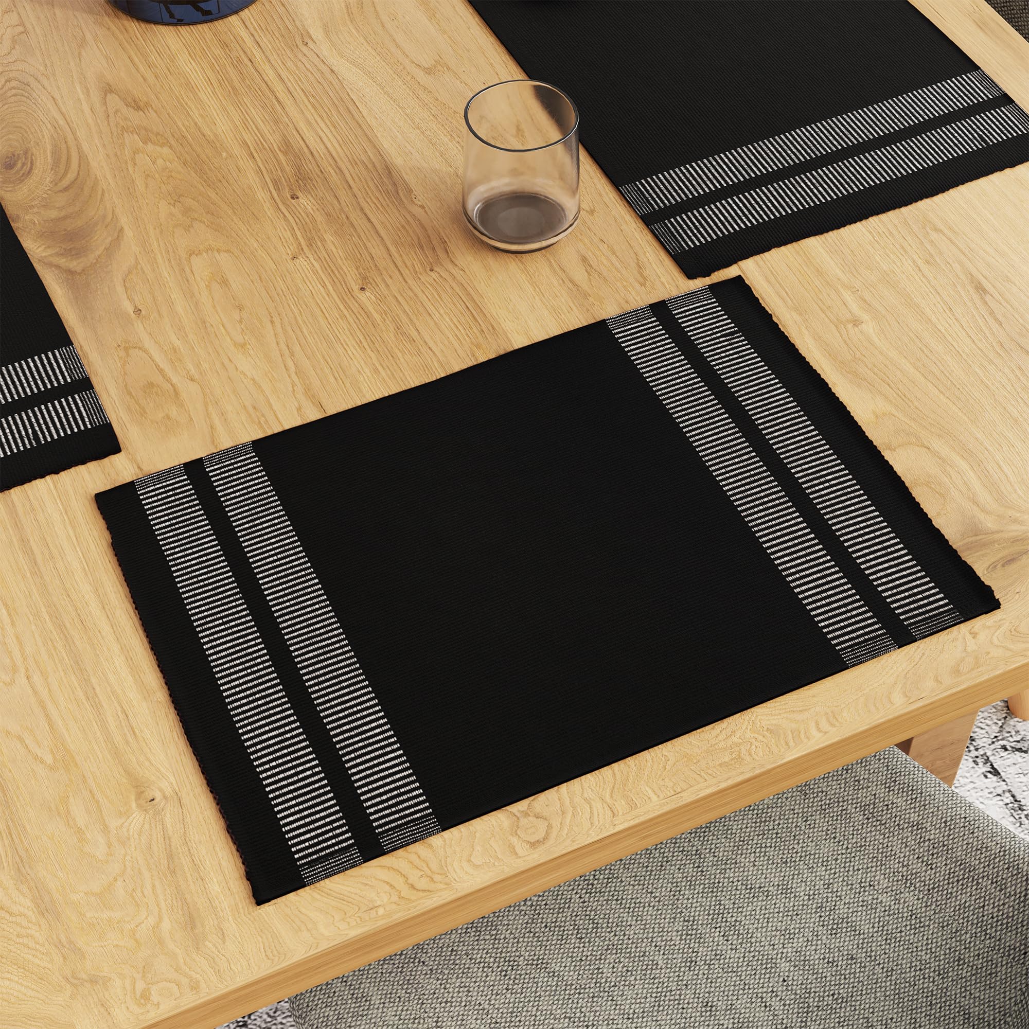 Encasa XO Dining Table Placemats, Ribbed Cotton Non-Slip Place Mats Black Kafalo