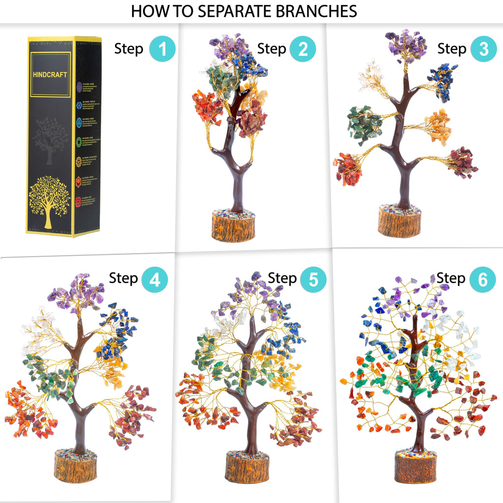 HindCraft Chakra Tree for Positive Energy & Healing | Feng Shui Seven Chakra Tree of Life with Crystals & Stones | Home Décor for Living Room & Spiritual Spaces