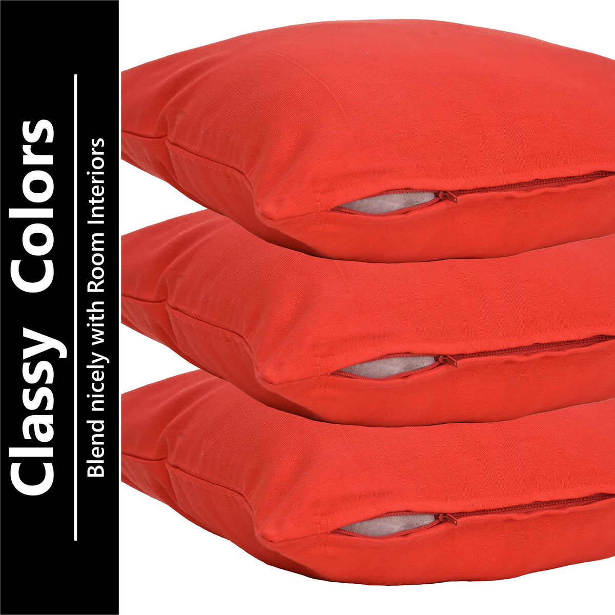 Yellow Weaves Cotton 250 TC Canvas Decorative Cushion Covers, (24 X 24 Inches), Set Of 3, Red