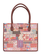 ZOUK Kutch Gamthi Abstract Printed Jute Handcrafted Multicolor Women's Stylish Tote Bags | Tote Handbag| Shoulder bag with double handle