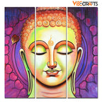 VIBECRAFTS Buddha Meditating 3 Pieces Canvas Wall Painting Fitted With Wooden Frame For Home | Office | Living Room | Gifts (PTVC3Pcs1_9594)