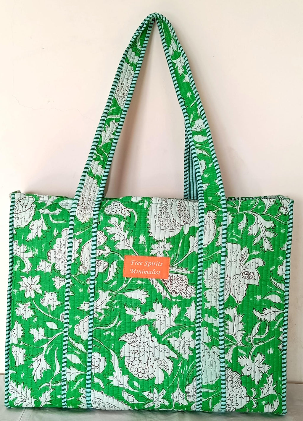 Cotton Tote bag for Women | Shoulder Bag | Reversible Bag | Durable Shopping bag | Reusable Grocery Bags | Eco friendly Bags| Handmade Cotton Bag | Stylish Quilted handBag (Flouro Green)