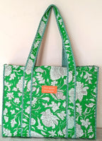 Cotton Tote bag for Women | Shoulder Bag | Reversible Bag | Durable Shopping bag | Reusable Grocery Bags | Eco friendly Bags| Handmade Cotton Bag | Stylish Quilted handBag (Flouro Green)
