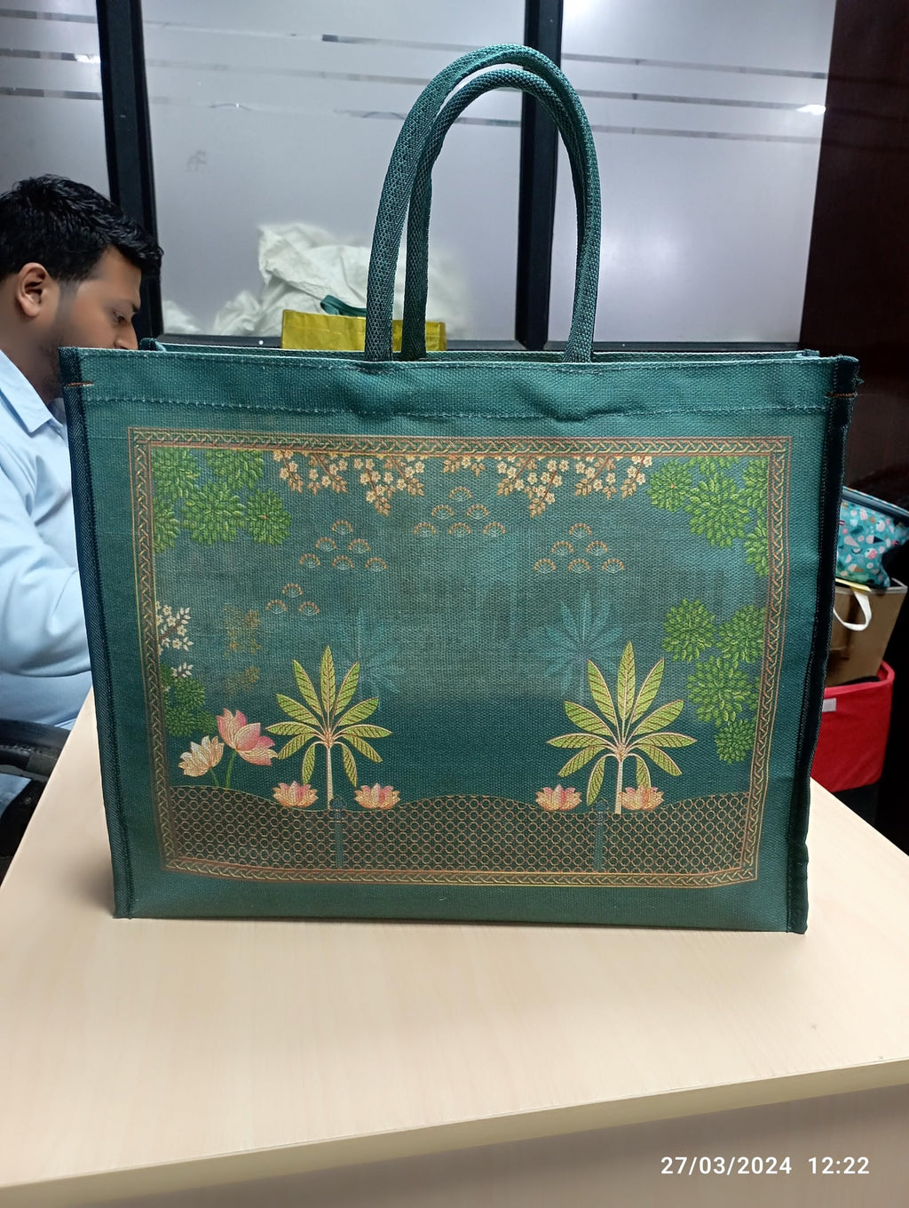 SHIBUI Big Heavy Duty Large Eco Waterproof Cotton Canvas Cloth Grocery Shopping Bag for Men Ladies Vegetable Milk Fruits with Hand Carry Handle Lunch Box Jhola Tote Bags. (Pack of 6)