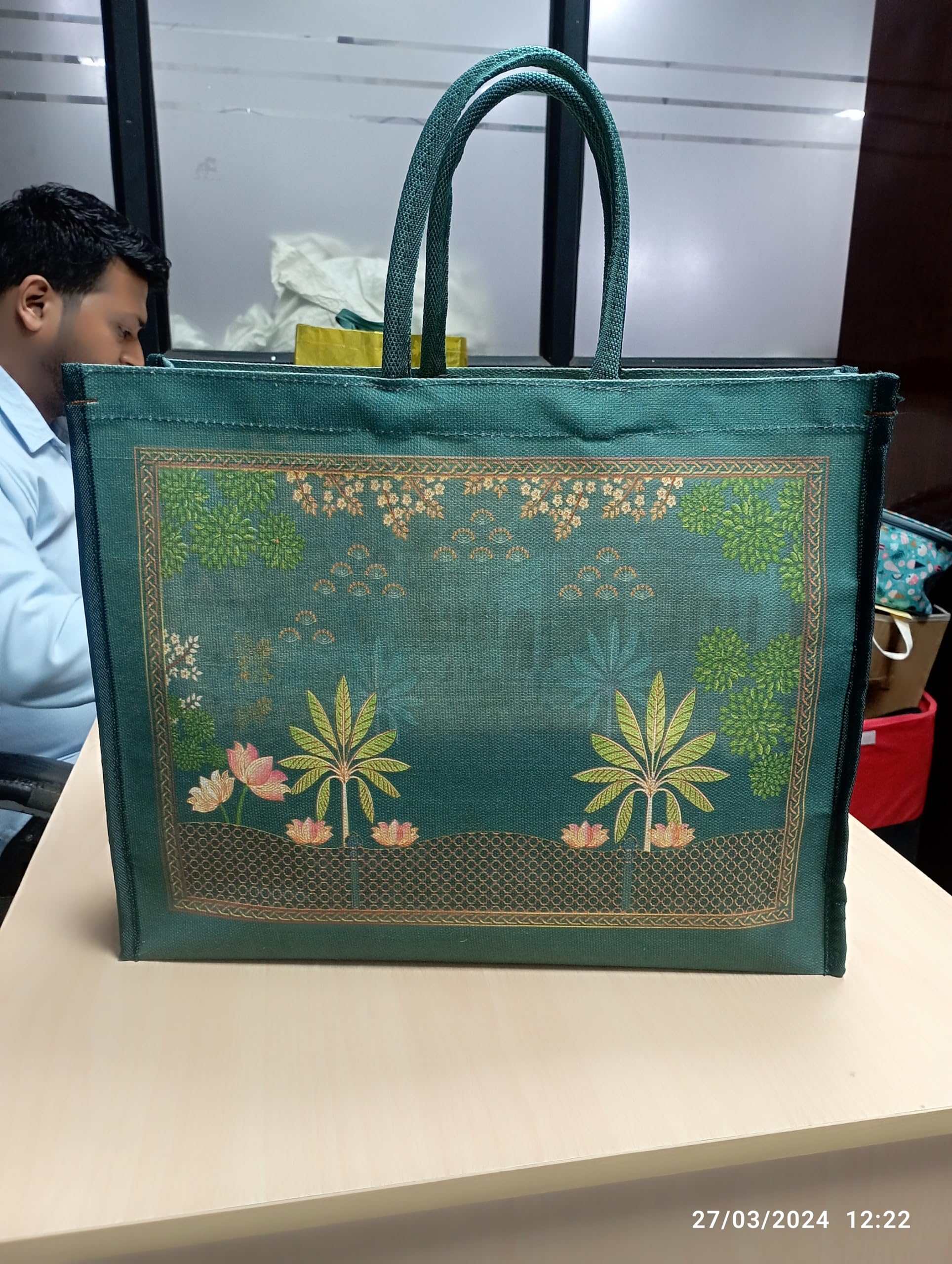 SHIBUI Big Heavy Duty Large Eco Waterproof Cotton Canvas Cloth Grocery Shopping Bag for Men Ladies Vegetable Milk Fruits with Hand Carry Handle Lunch Box Jhola Tote Bags. (Pack of 6)