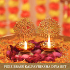 Behoma 100% Pure Brass Handcrafted Kalpavriksha Diya for Puja - Set of 2