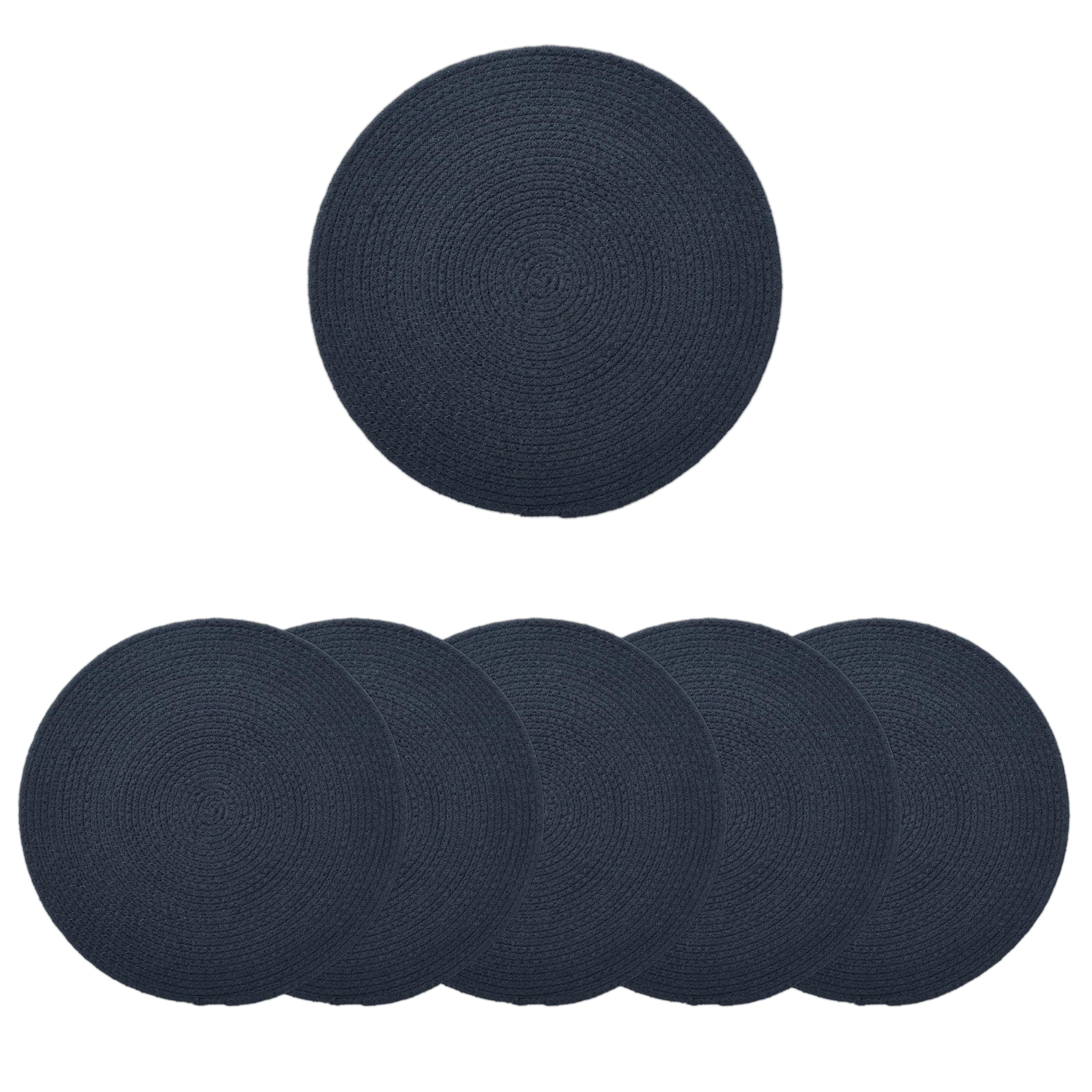 Encasa XO Round Ribbed Cotton Dining Table Mats, Heat Resistant Dark Blue Kafalo