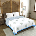 BLOCKS OF INDIA 100% Cotton Dohar King Size Reversible Hand Block Printed Malmal Summer Dohar/Blanket (Blue Tree of Life) Kafalo