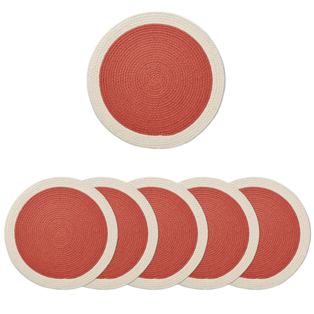 Encasa XO Dining Table Mats, Round Ribbed Cotton, Heat Resistant Coral Kafalo