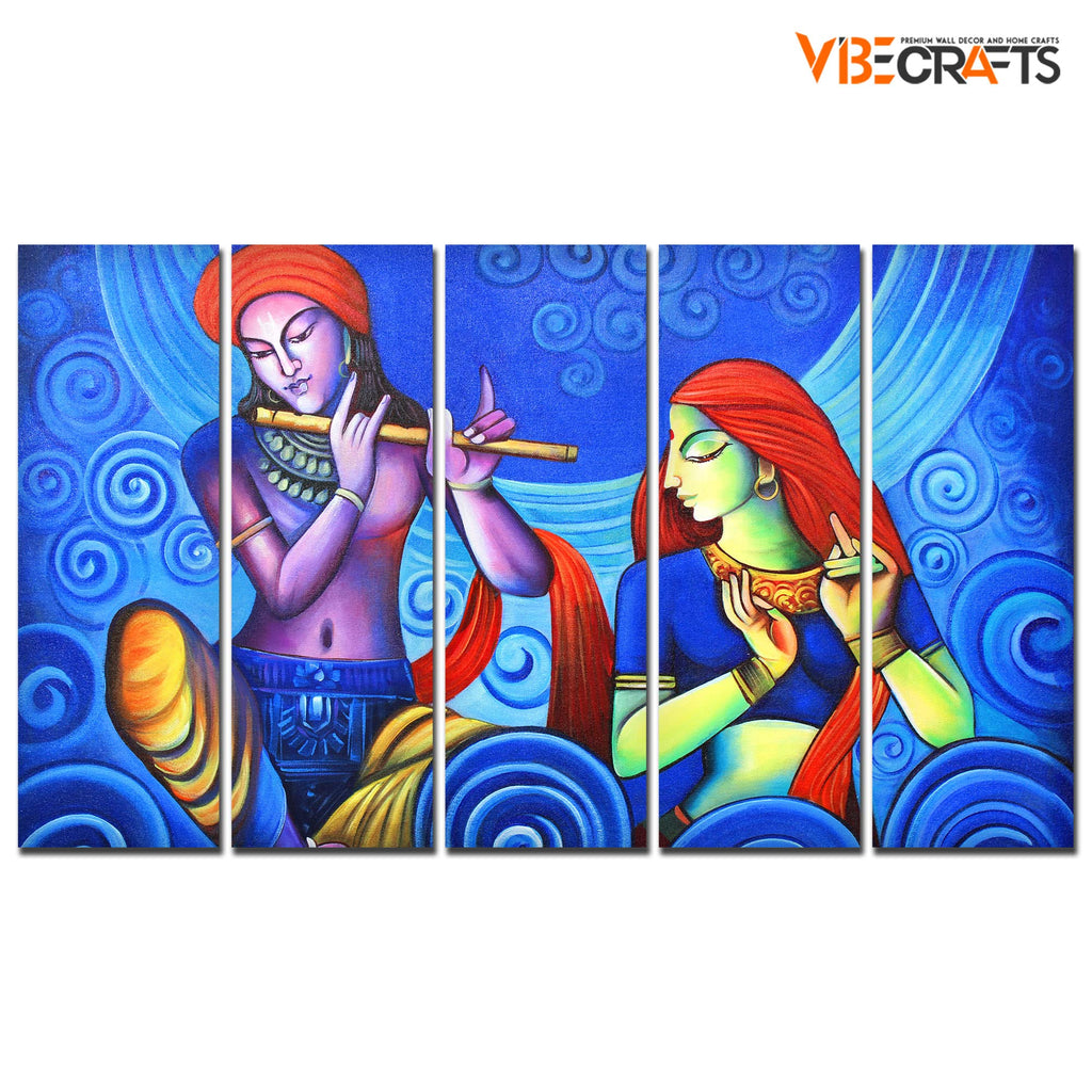 VIBECRAFTS Beautiful Radha Krishna 5 Pieces Canvas Wall Painting For Home | Office | Living Room | Gift (PTVC5Pcs4_8556)