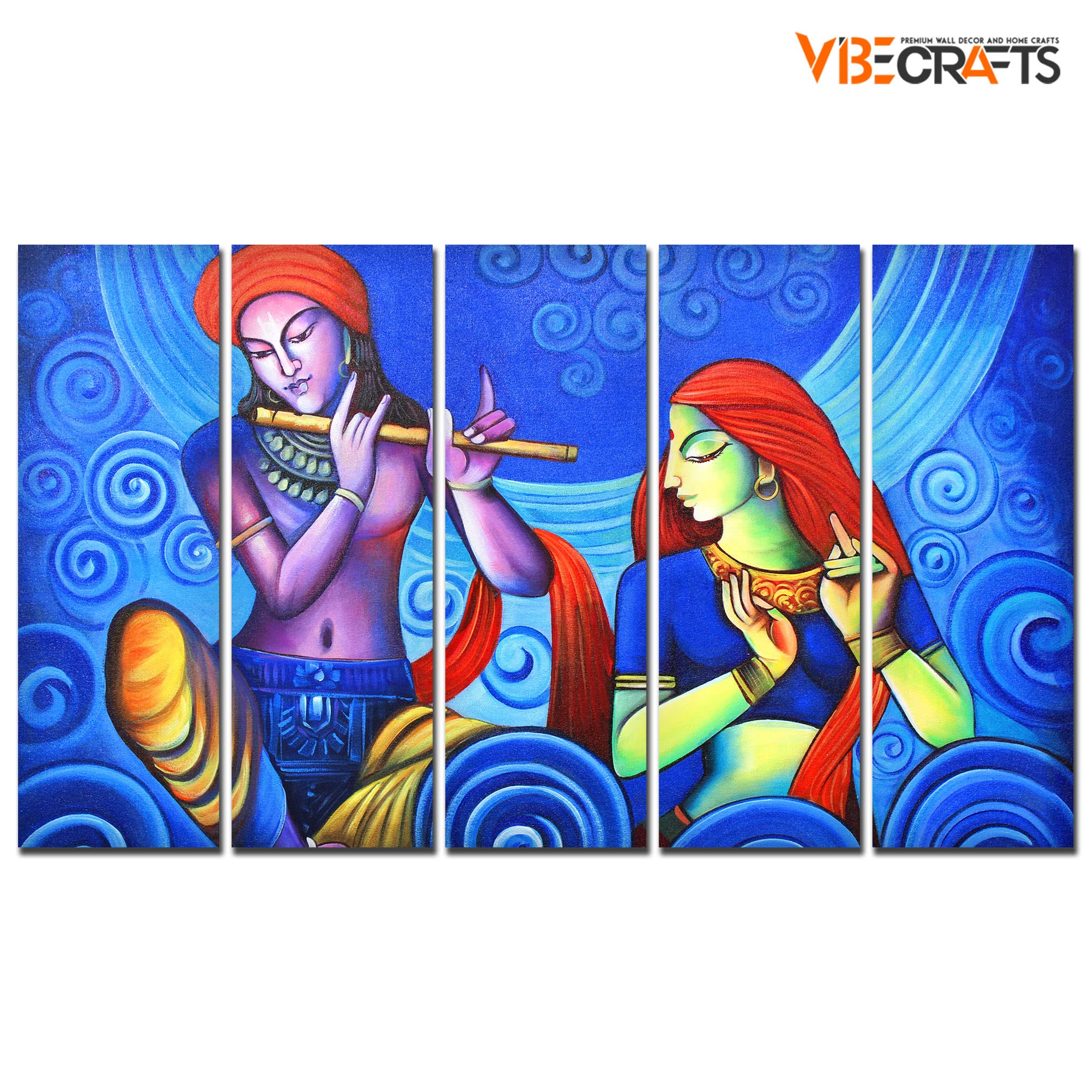 VIBECRAFTS Beautiful Radha Krishna 5 Pieces Canvas Wall Painting For Home | Office | Living Room | Gift (PTVC5Pcs4_8556)