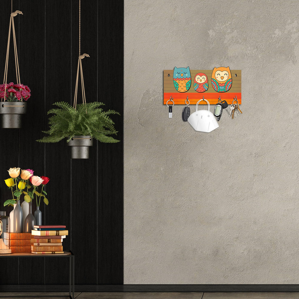 Artvibes Unique Stylish Wooden Key Holder for Wall Decor with Stylish Stainless Steel 5 Hooks Beautiful Key Organizer for Home Decoration(KH_800)
