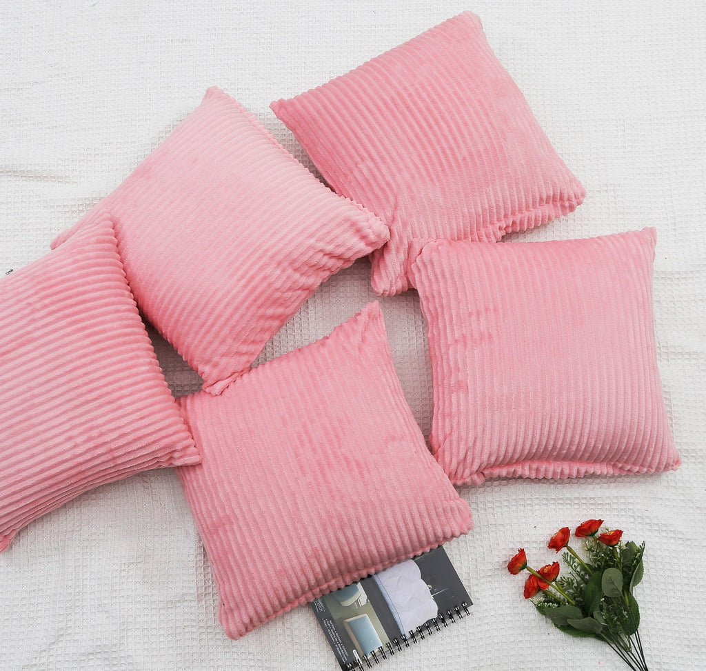RD TREND® Cushion Cover Set of 5, Decorative Sofa Living Room Home Square Cushion Covers 18 Inch x 18 Inch, Aesthetic Corduroy Striped Double Sided (Peach, Pack of 5)