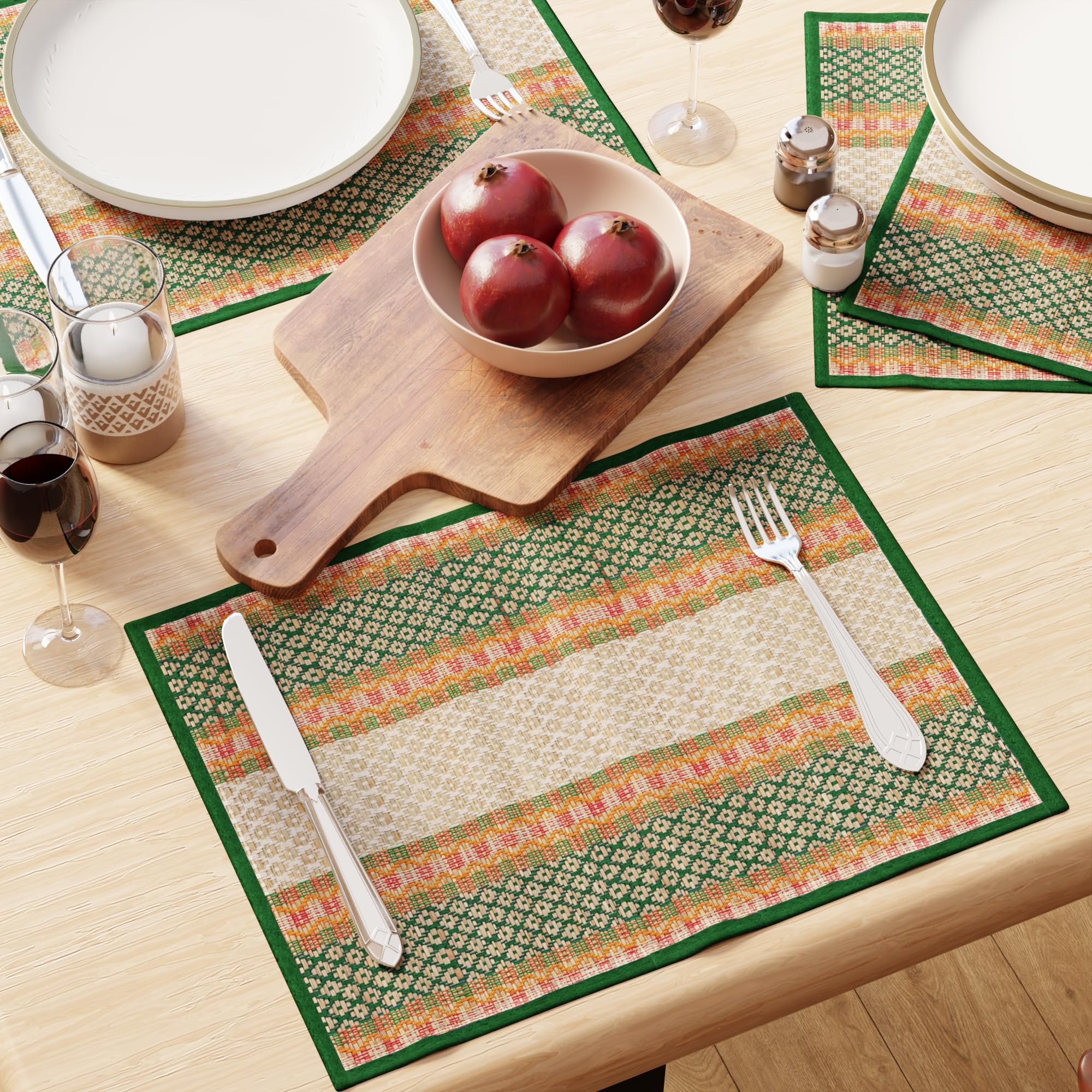 Encasa XO Handcrafted River Grass Table Placemats 4 Seater Green Kafalo