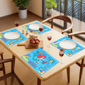 PRAKARTIK BY INDUARTS Kids Girl Cloth Table Mats Set of 4 - Mermaid Sea Ocean Theme,Digital Print, Washable, Indoor/Outdoor, Heat-Proof, Water Resistant, Wipe & Clean (47X33 cm) Sky Blue & Multi Kafalo